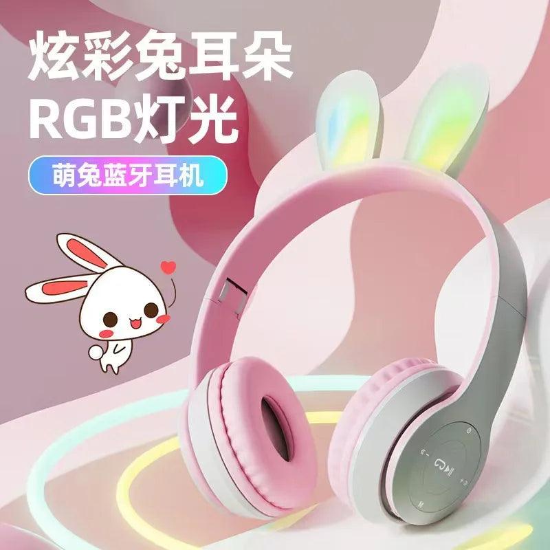 Fone De Ouvido Bluetooth Colorido com Orelhas De Coelho Luminoso