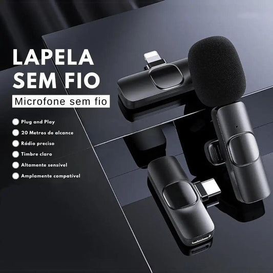 Microfone sem fio com lapela para Smartfone Android/Iphone ou PC