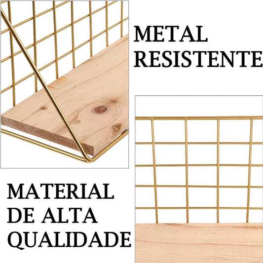 Prateleira flutuante de parede metal e madeira