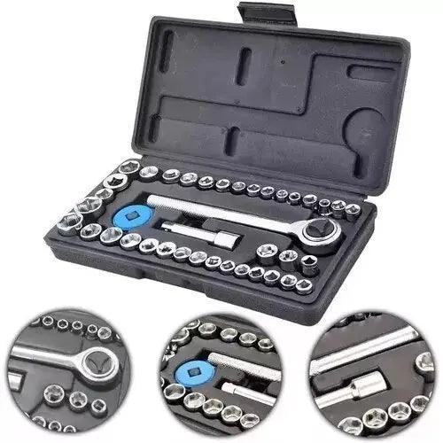 Kit de chave catraca com 40 soquetes mais maleta