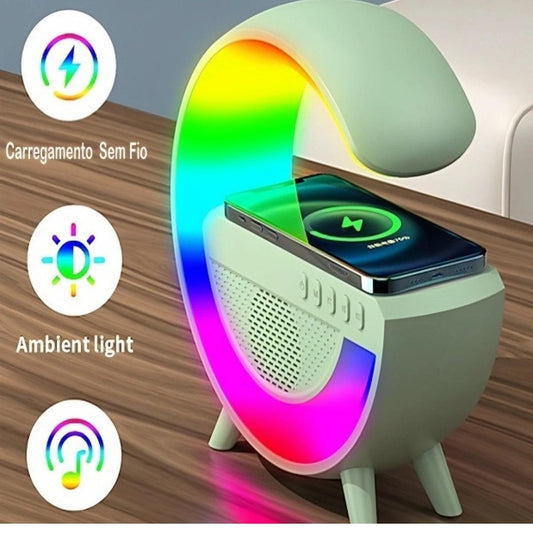 Caixinha de som com carregador por Indução LED Bluetooth