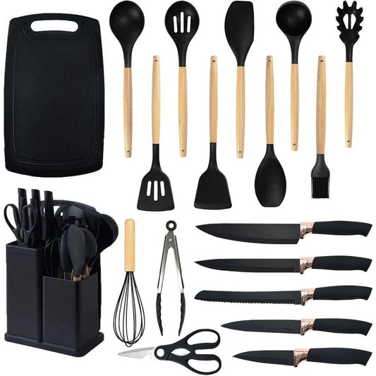 Kit com 19 utensílios de cozinha em silicone de luxo