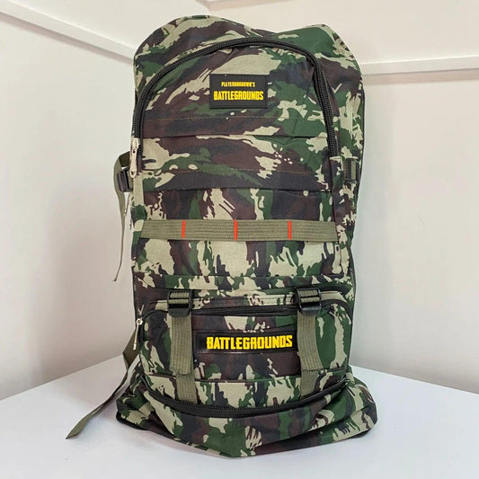 Mochila camuflada de lona reforçada para trilhas e acampamentos