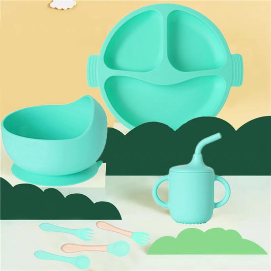 Conjunto Infantil de Utensílios de silicone para alimentação infantil