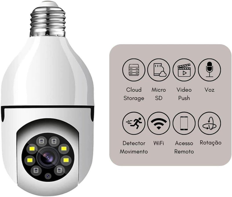 Camera Lâmpada Wifi Xb35 de Segurança Panorâmica de 360 e Visão Noturna