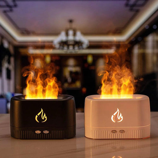 Umidificador de Ar e Difusor de Aroma com Efeito Chama de LED