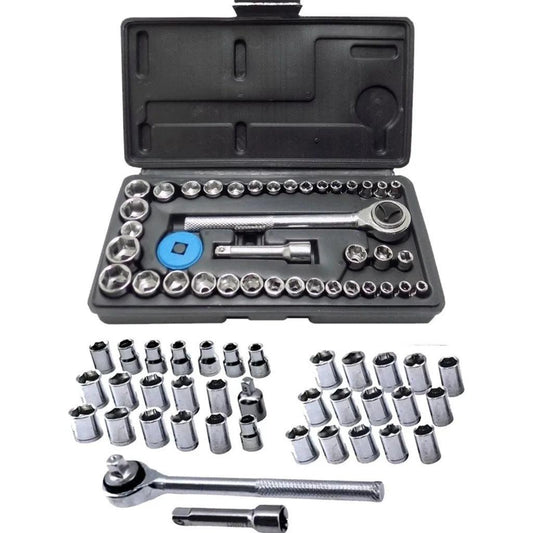 Kit de chave catraca com 40 soquetes mais maleta