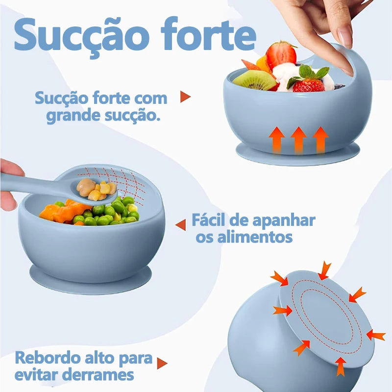 Conjunto Infantil de Utensílios de silicone para alimentação infantil