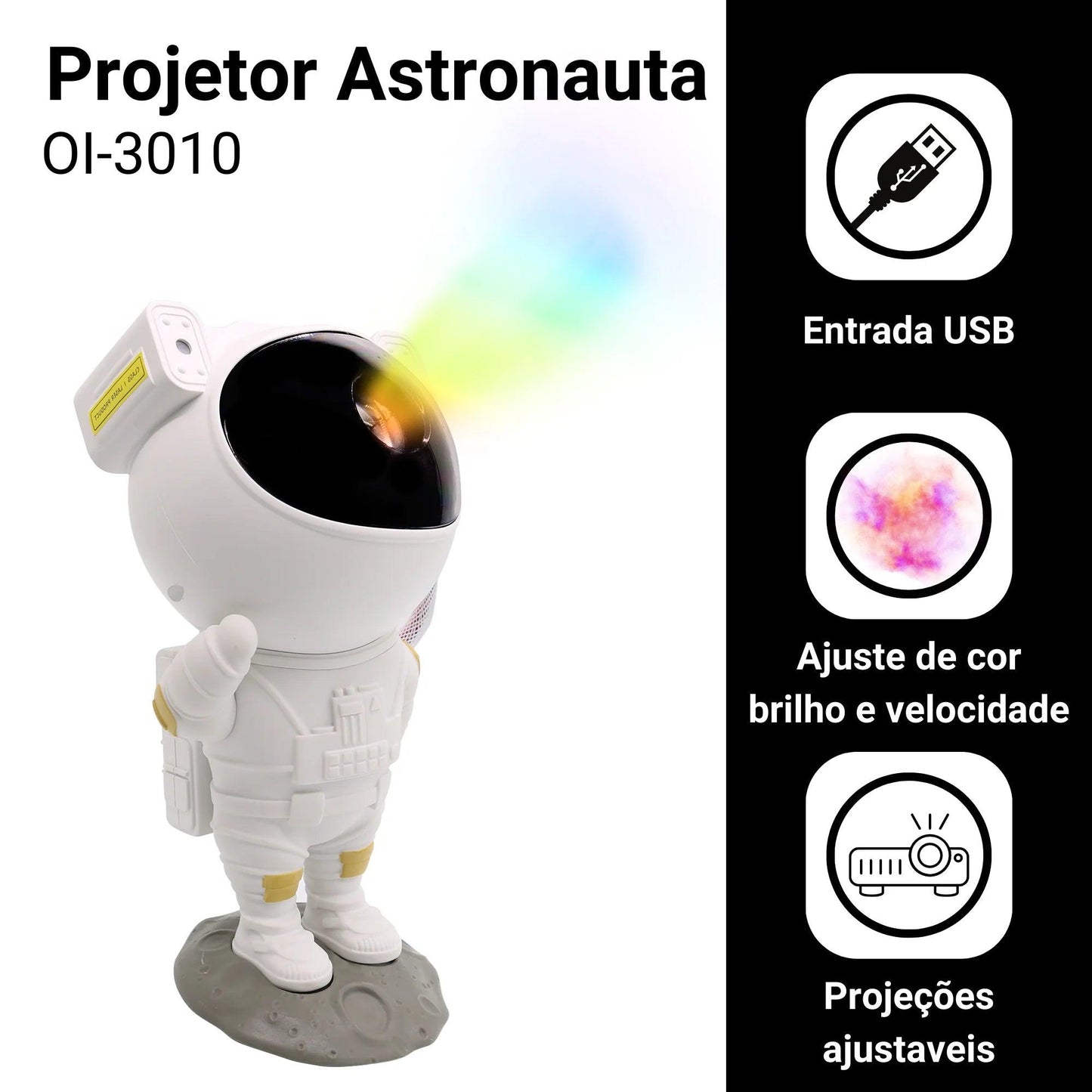 Projetor de Luz Astronauta de Galáxia LedStar com controle remoto