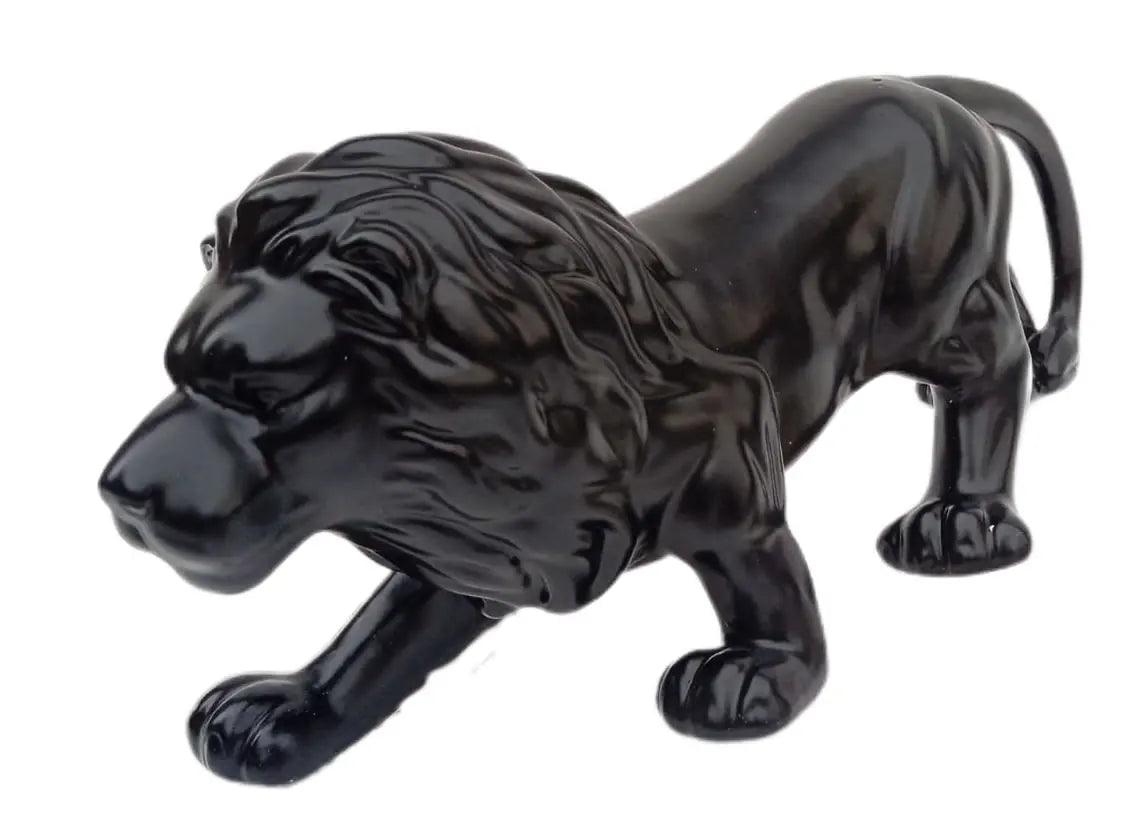 Estatua Leão 24cm Decorativo em Porcelana Preto ou Dourado