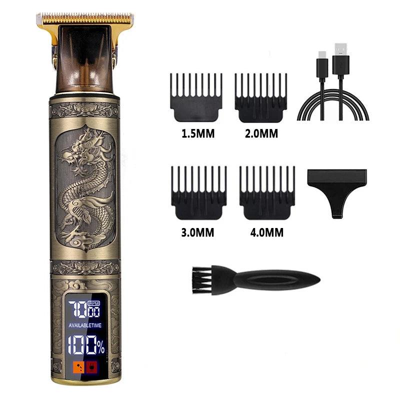 Maquina de Cortar Cabelo LCD Dragão/Buda Dourada