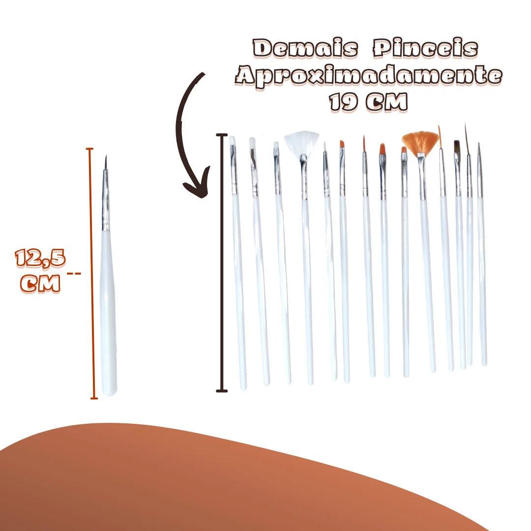 Kit com 15 pincéis para decoração de unhas