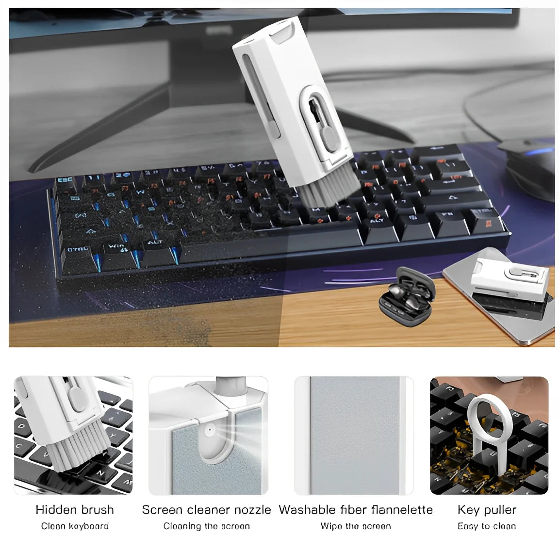 kit de escova de limpeza de teclado 8 em 1