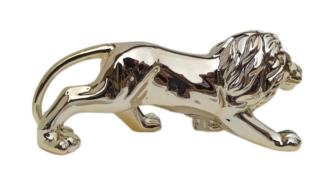 Estatua Leão 24cm Decorativo em Porcelana Preto ou Dourado