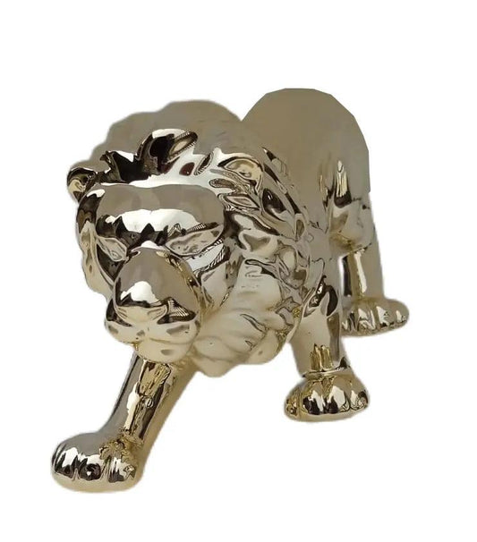 Estatua Leão 24cm Decorativo em Porcelana Preto ou Dourado