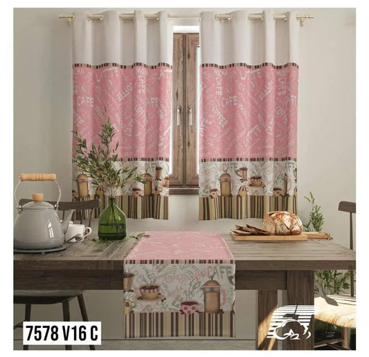 Cortina de cozinha estampada Oxford  -  Tamanho : 2,40 X 1,45m