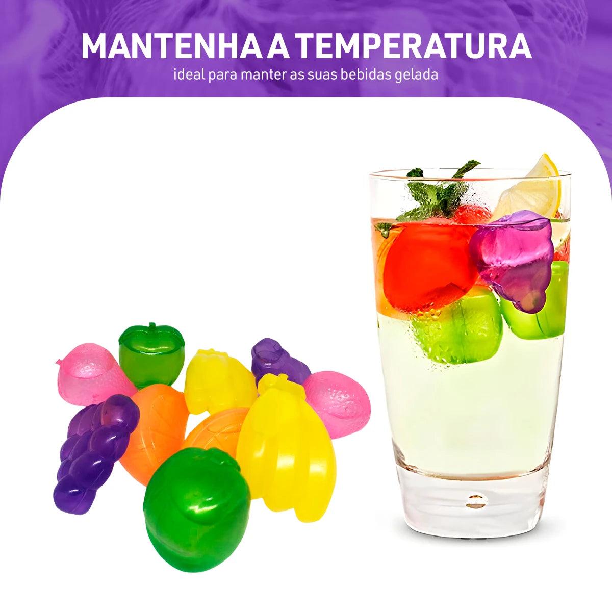 Kit  com 10 cubos de gelo em forma de frutas