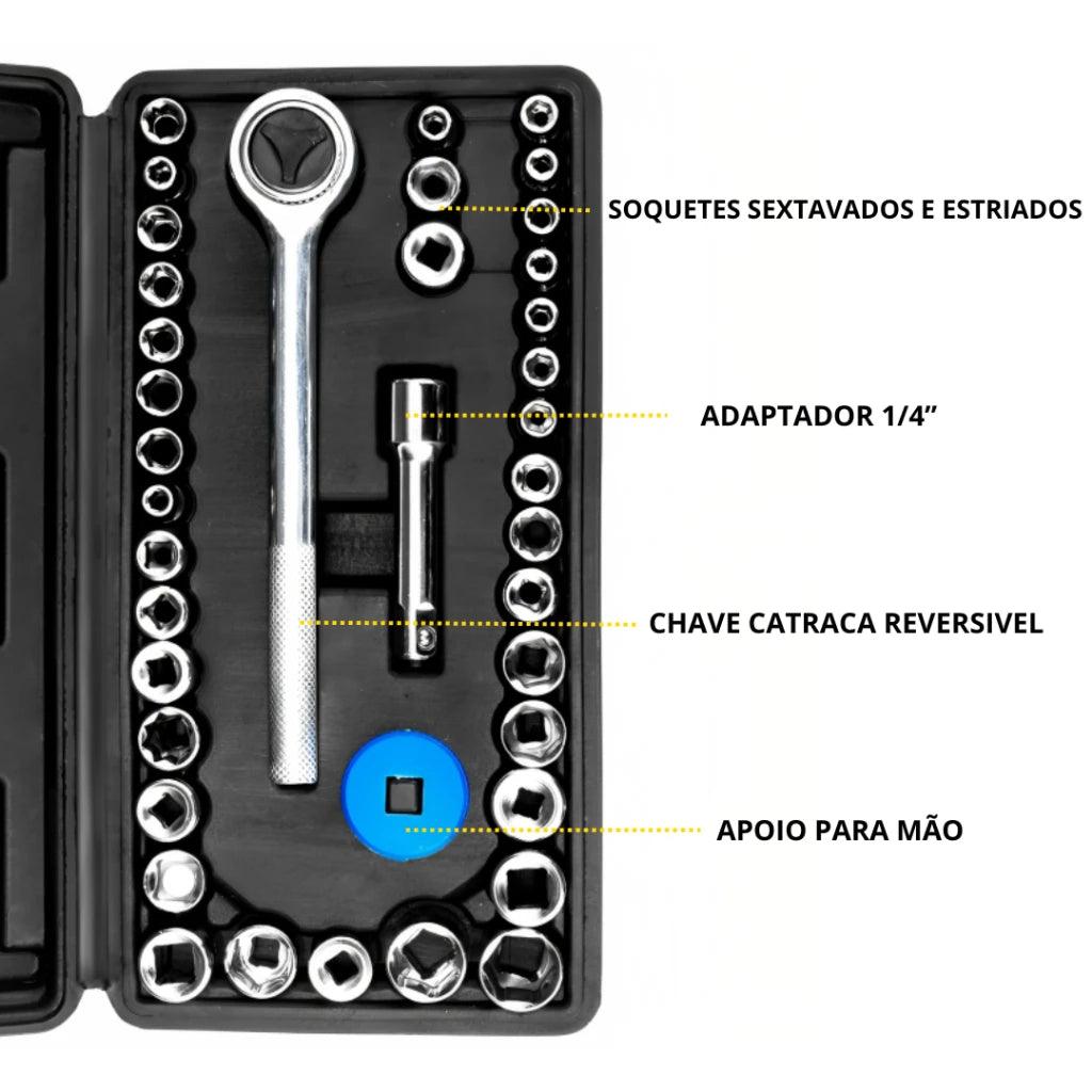 Kit de chave catraca com 40 soquetes mais maleta