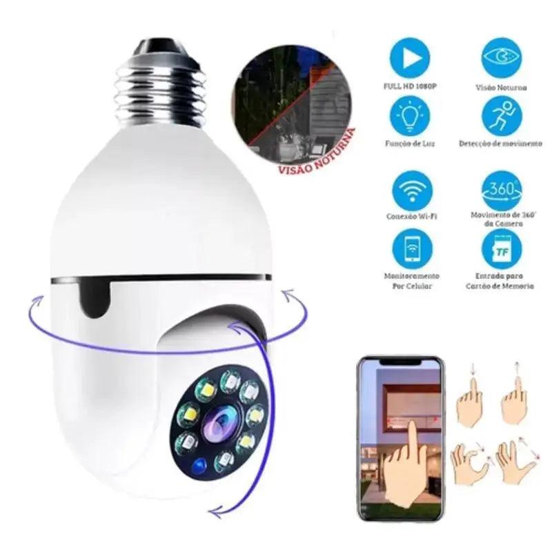 Camera Lâmpada Wifi Xb35 de Segurança Panorâmica de 360 e Visão Noturna