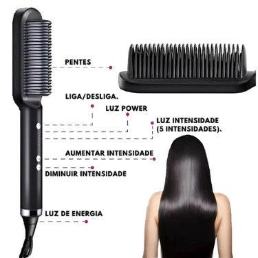 Escova Alisadora 5 em 1 | Alisa, Seca, Hidrata, Modela e Anti-Frizz | Bivolt