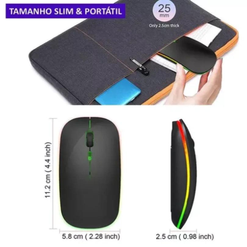 Mouse Bluetooth RGB Bateria Interna Recarregável de Longa Duração