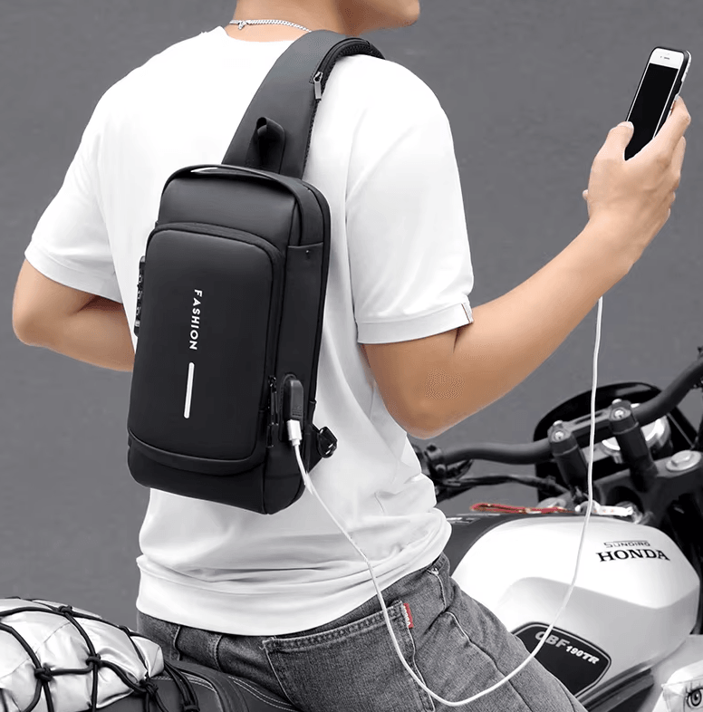 Bolsa de ombro antifurto com carregamento USB ✅