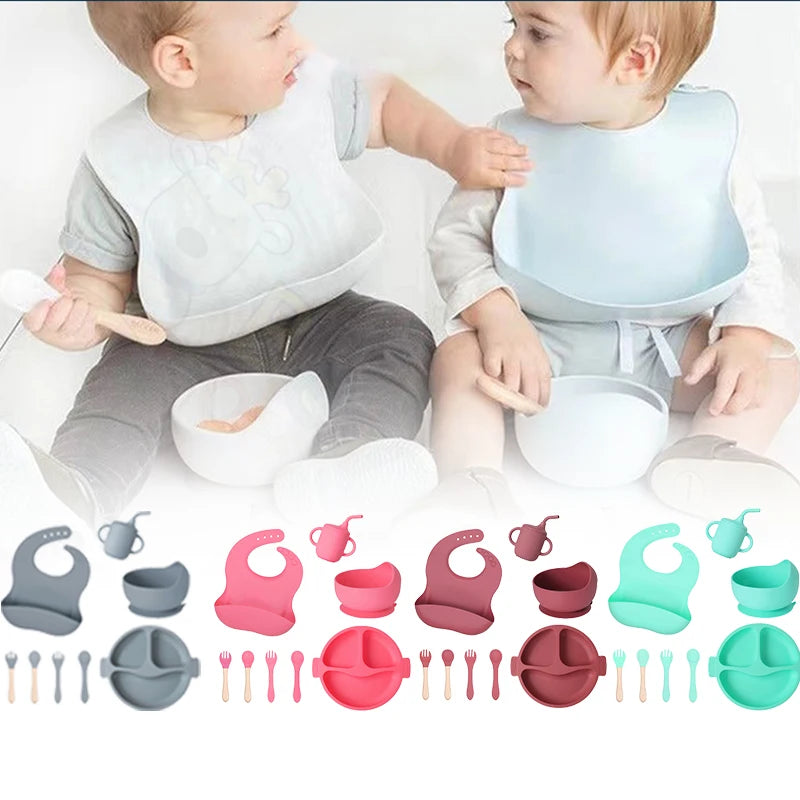 Conjunto Infantil de Utensílios de silicone para alimentação infantil