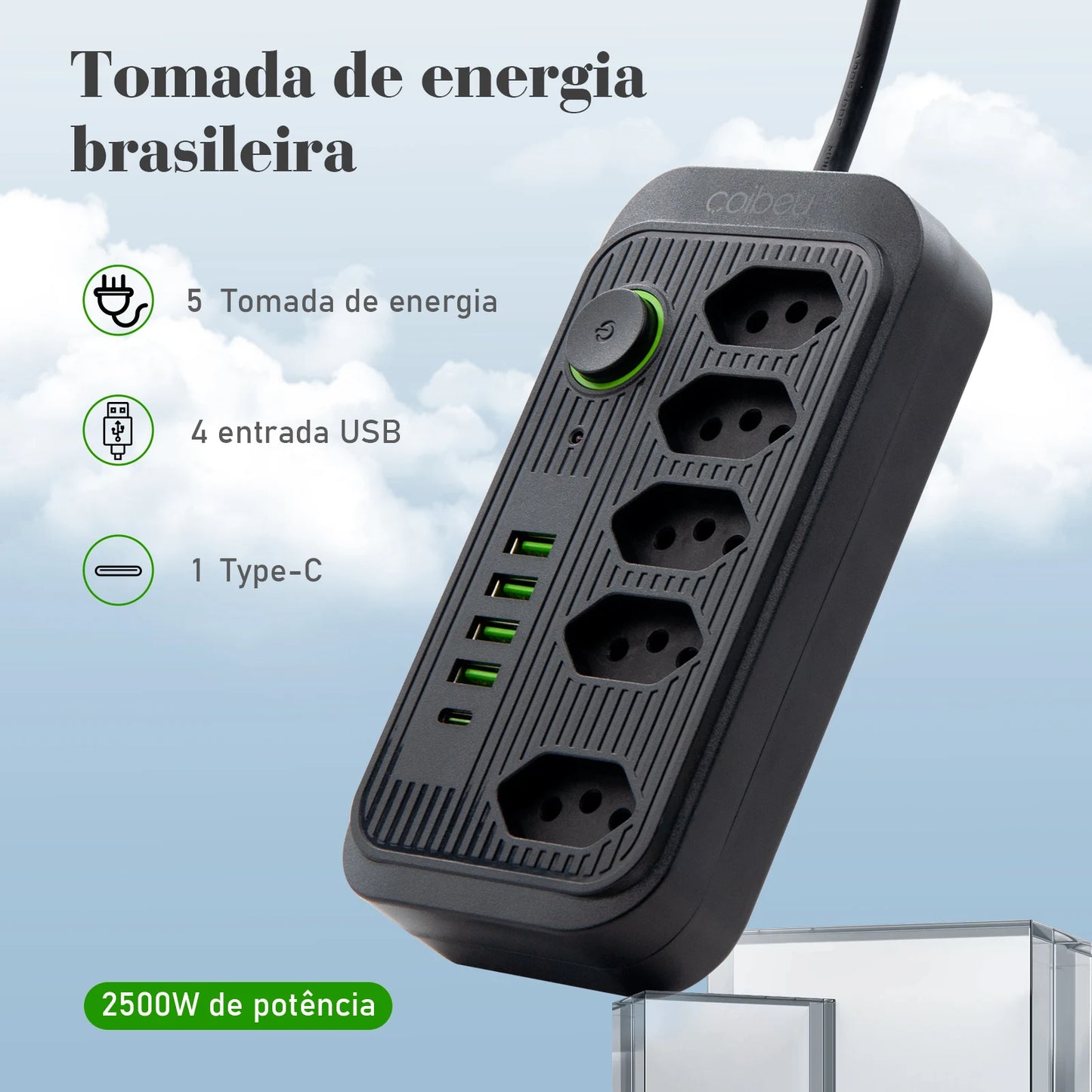 Extensão com Filtro de Linha e Porta USB
