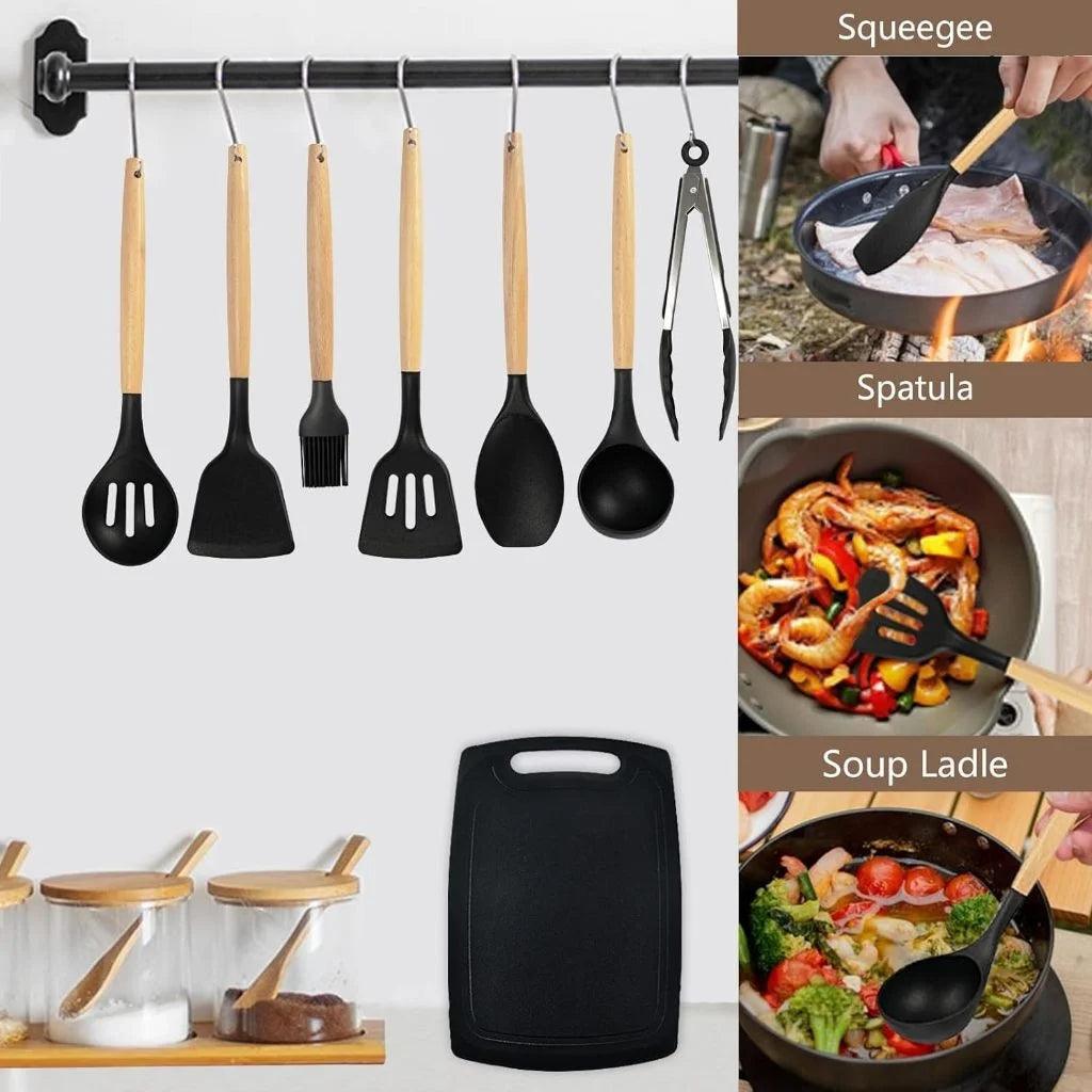 Kit com 19 utensílios de cozinha em silicone de luxo