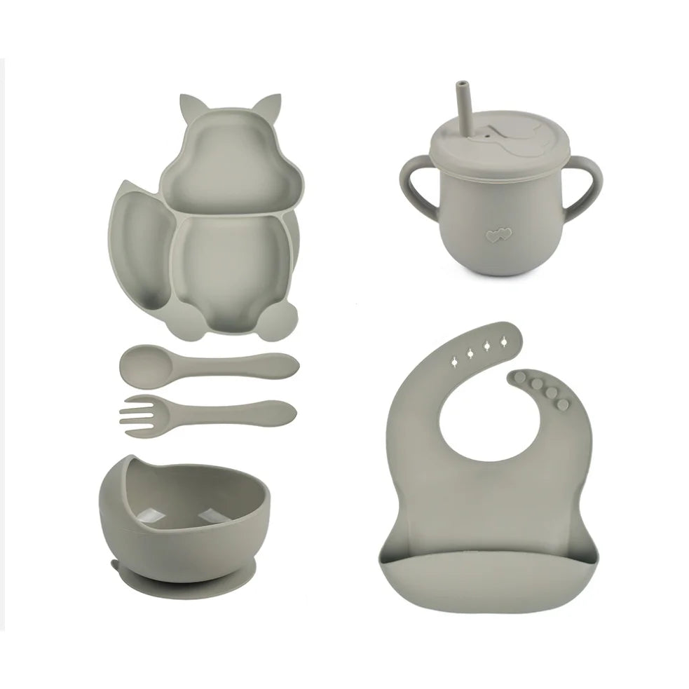 Conjunto Infantil de Utensílios de silicone para alimentação infantil