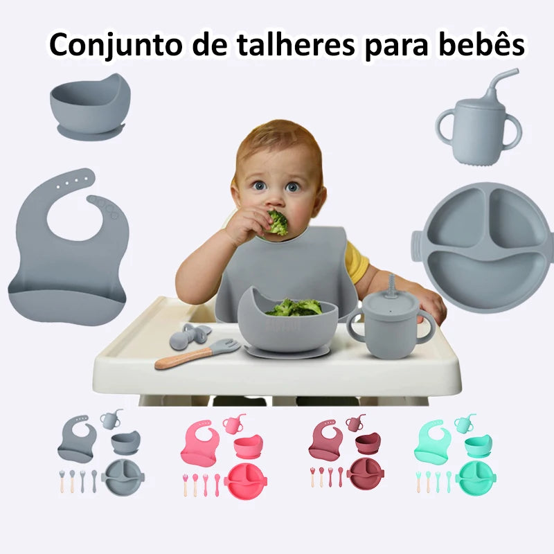 Conjunto Infantil de Utensílios de silicone para alimentação infantil
