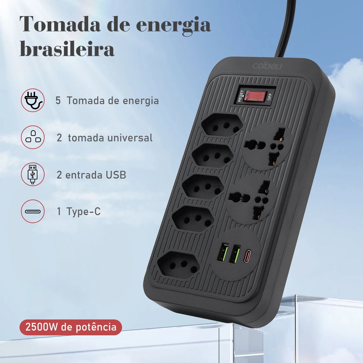Extensão com Filtro de Linha e Porta USB