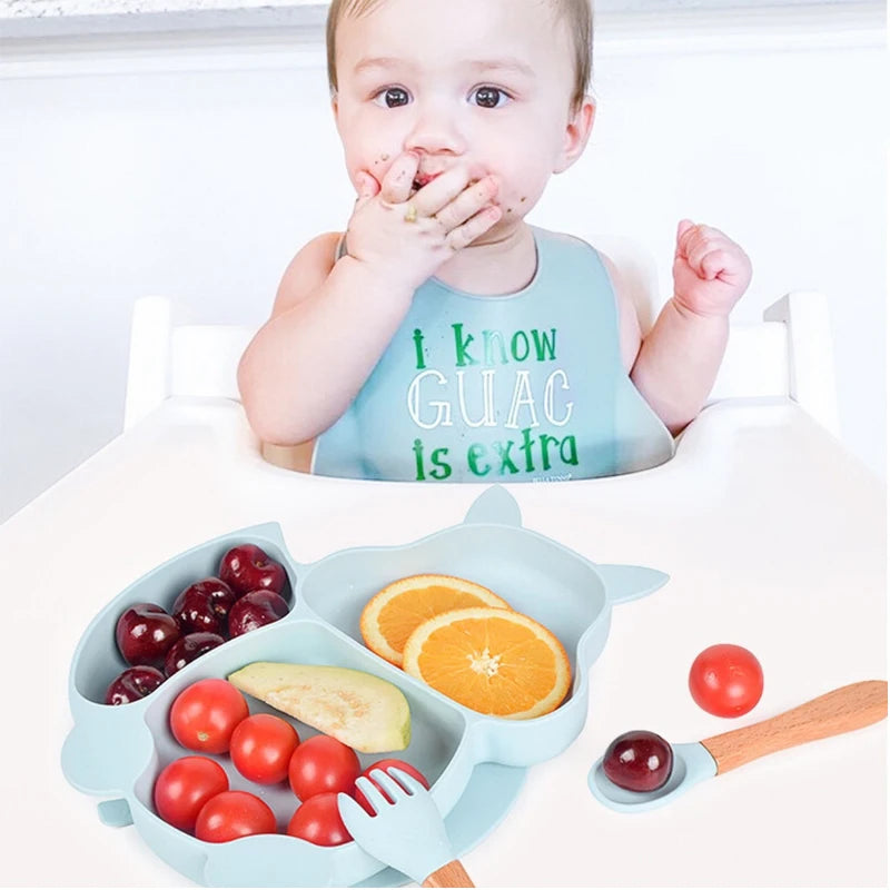 Conjunto Infantil de Utensílios de silicone para alimentação infantil