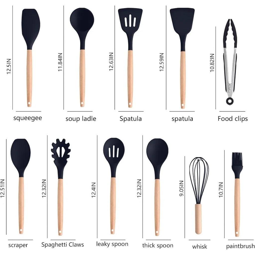 Kit com 19 utensílios de cozinha em silicone de luxo