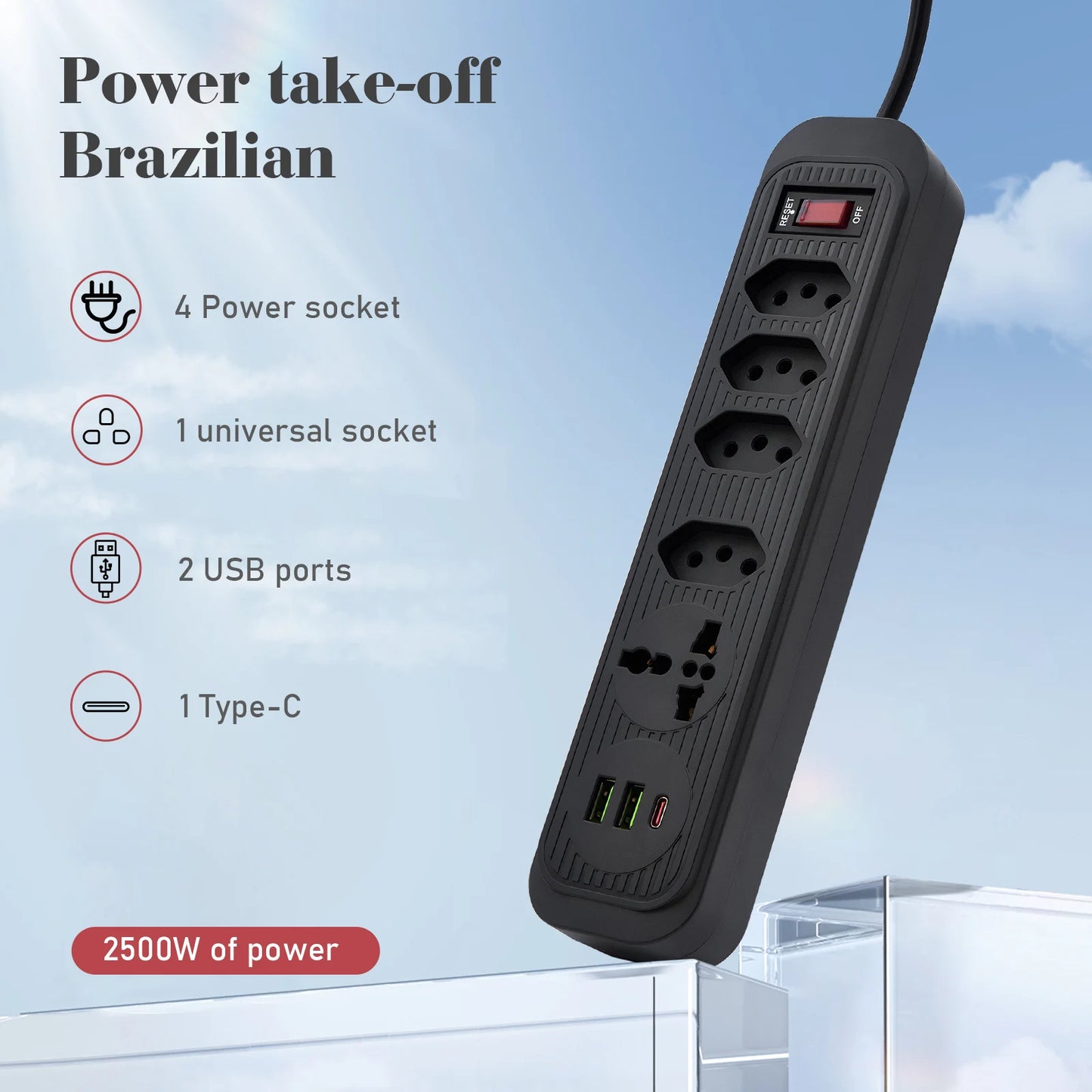 Extensão com Filtro de Linha e Porta USB
