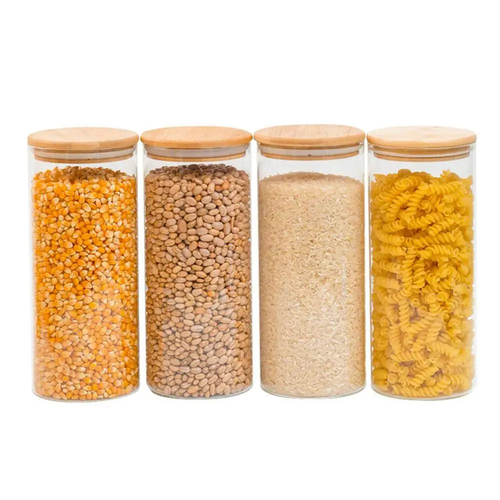 Kit com 4 potes herméticos de vidro  com tampa de bambu - Tüd