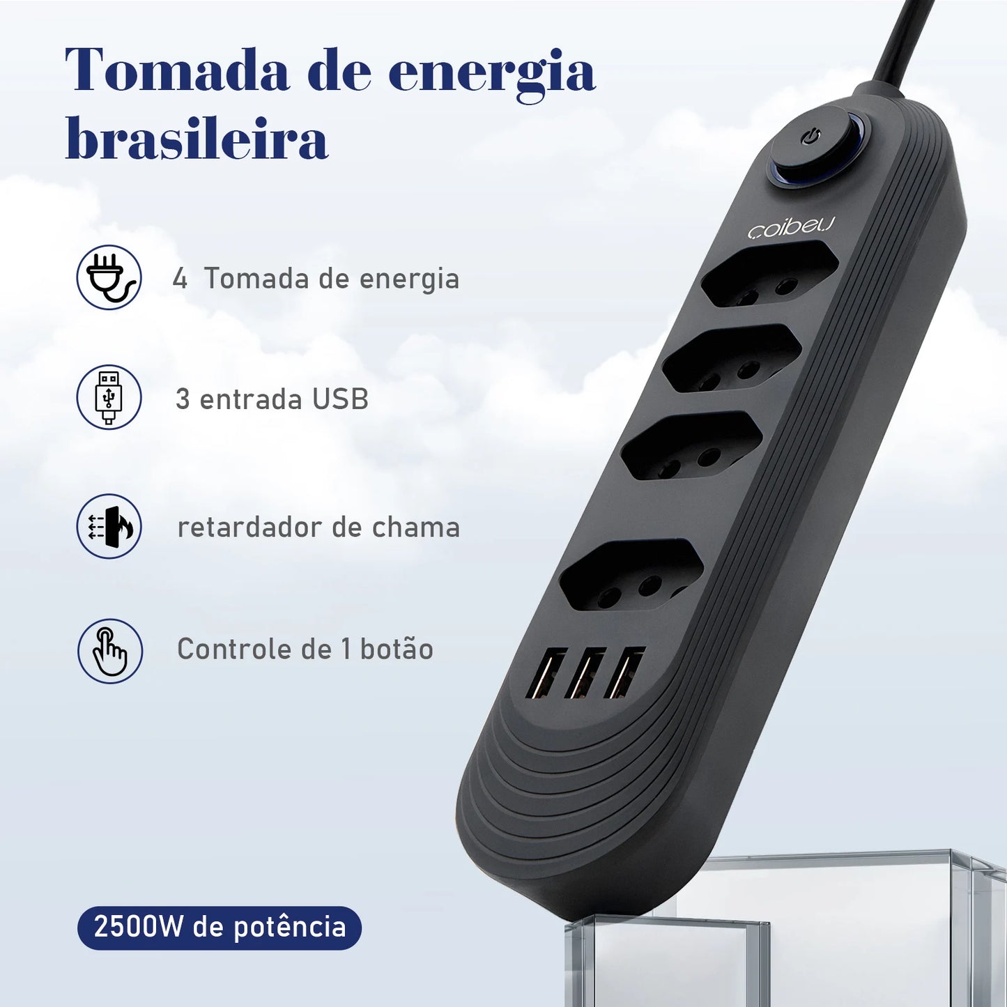 Extensão com Filtro de Linha e Porta USB