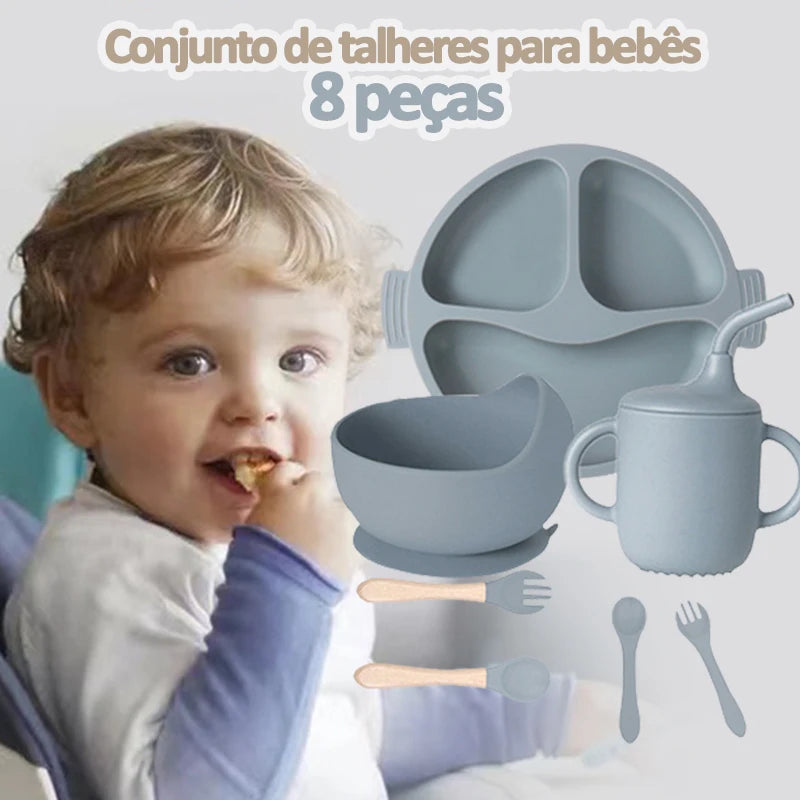 Conjunto Infantil de Utensílios de silicone para alimentação infantil
