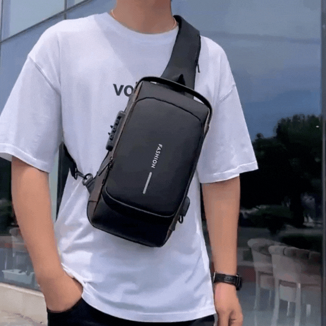 Bolsa de ombro antifurto com carregamento USB ✅